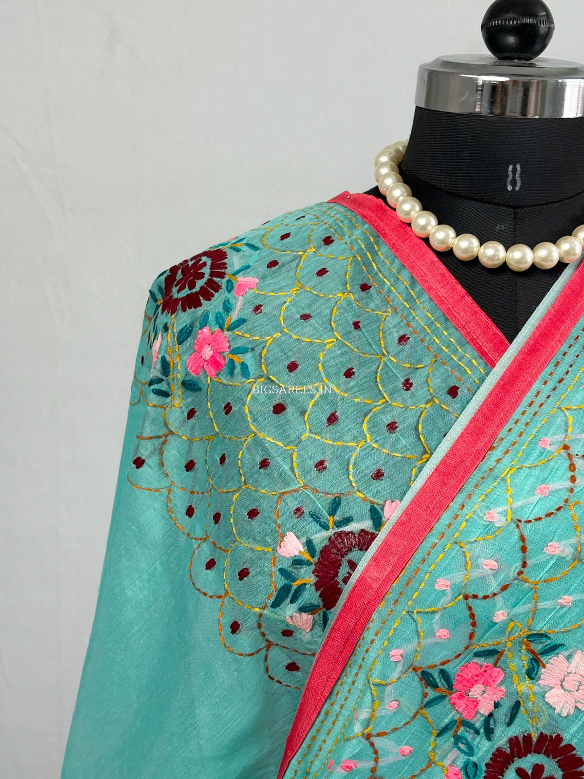 Phulkari Hand-Embroidered Saree | Chanderi Silk | Teal