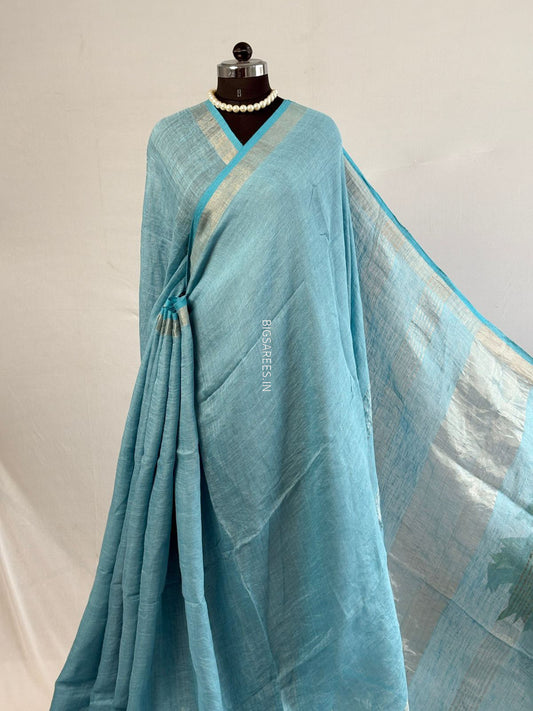Pure Jayshree Linen Saree | Plain | Blue