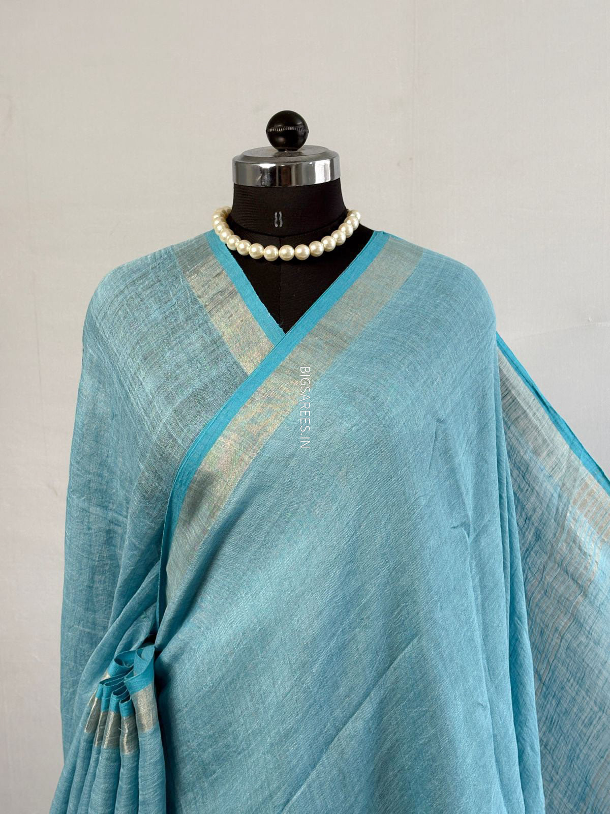Pure Jayshree Linen Saree | Plain | Blue