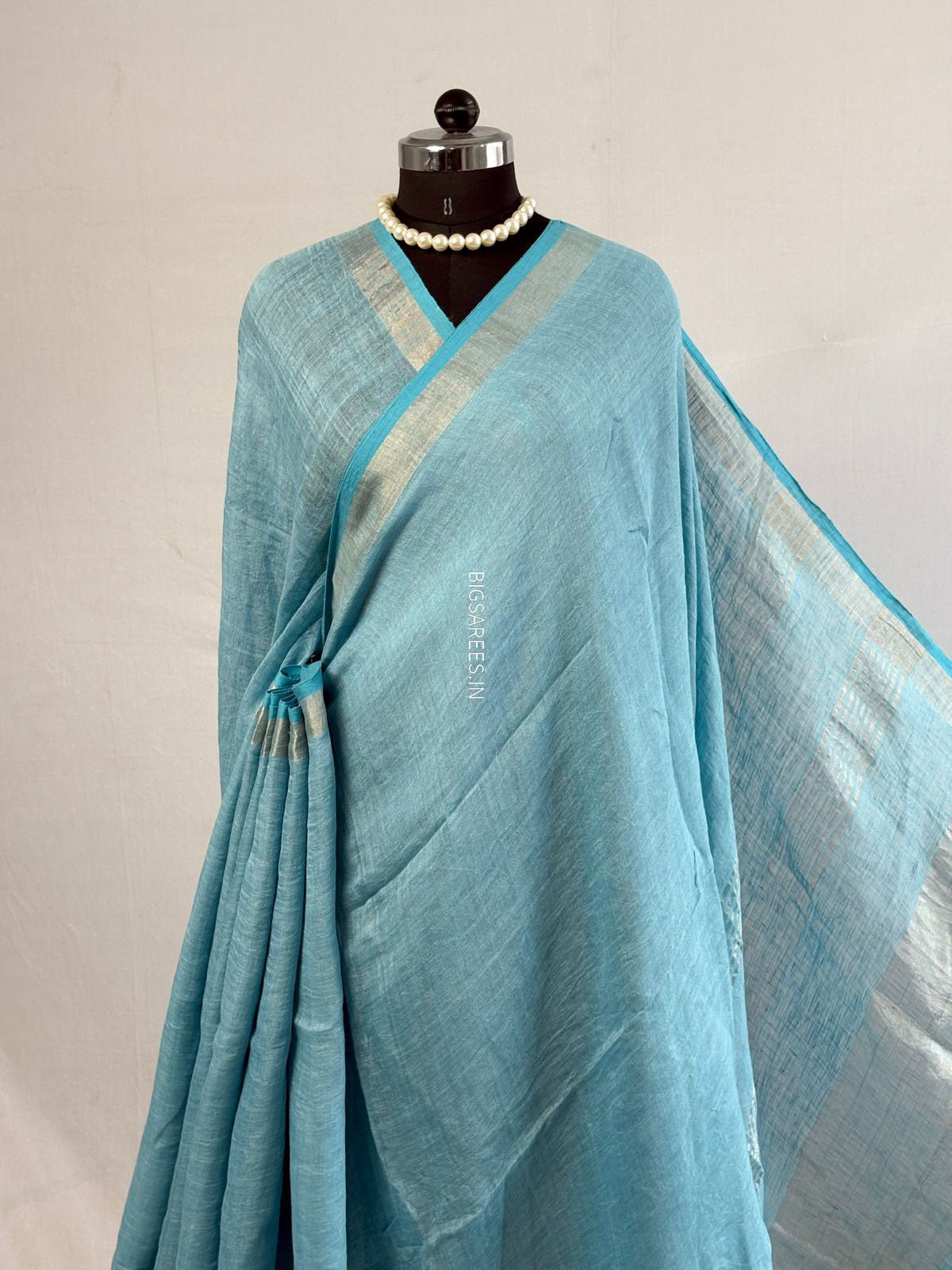 Pure Jayshree Linen Saree | Plain | Blue