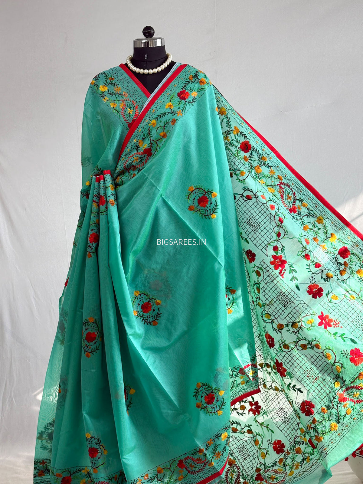 Phulkari Hand-Embroidered Saree | Chanderi Silk | Teal