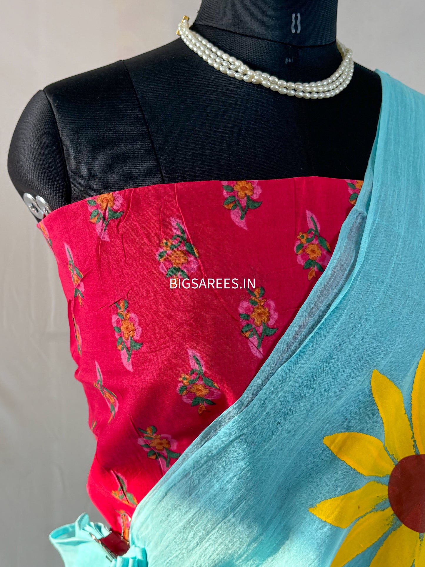 Hand Painted Mul Cotton Saree with Blouse | Sky Blue