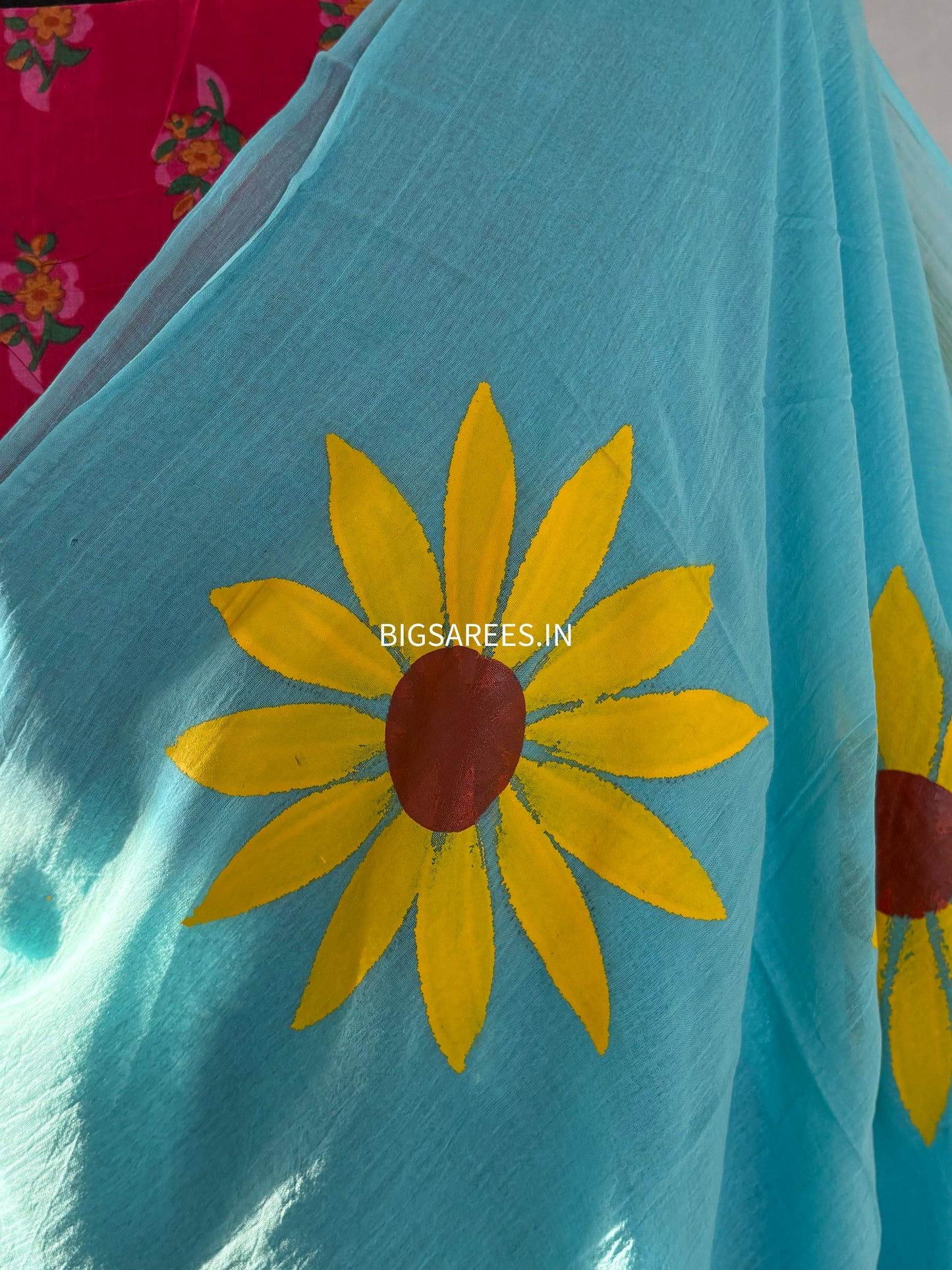 Hand Painted Mul Cotton Saree with Blouse | Sky Blue