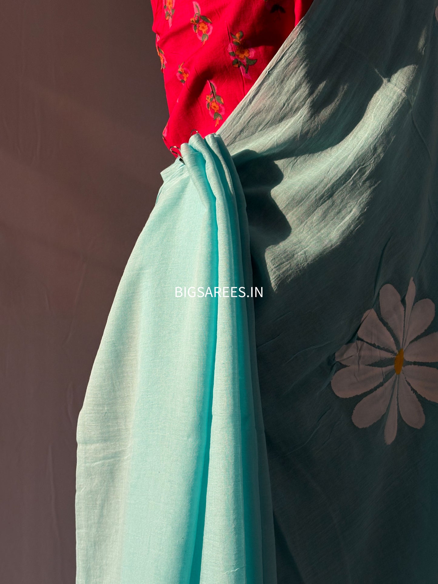 Hand Painted Mul Cotton Saree with Blouse | Sky Blue
