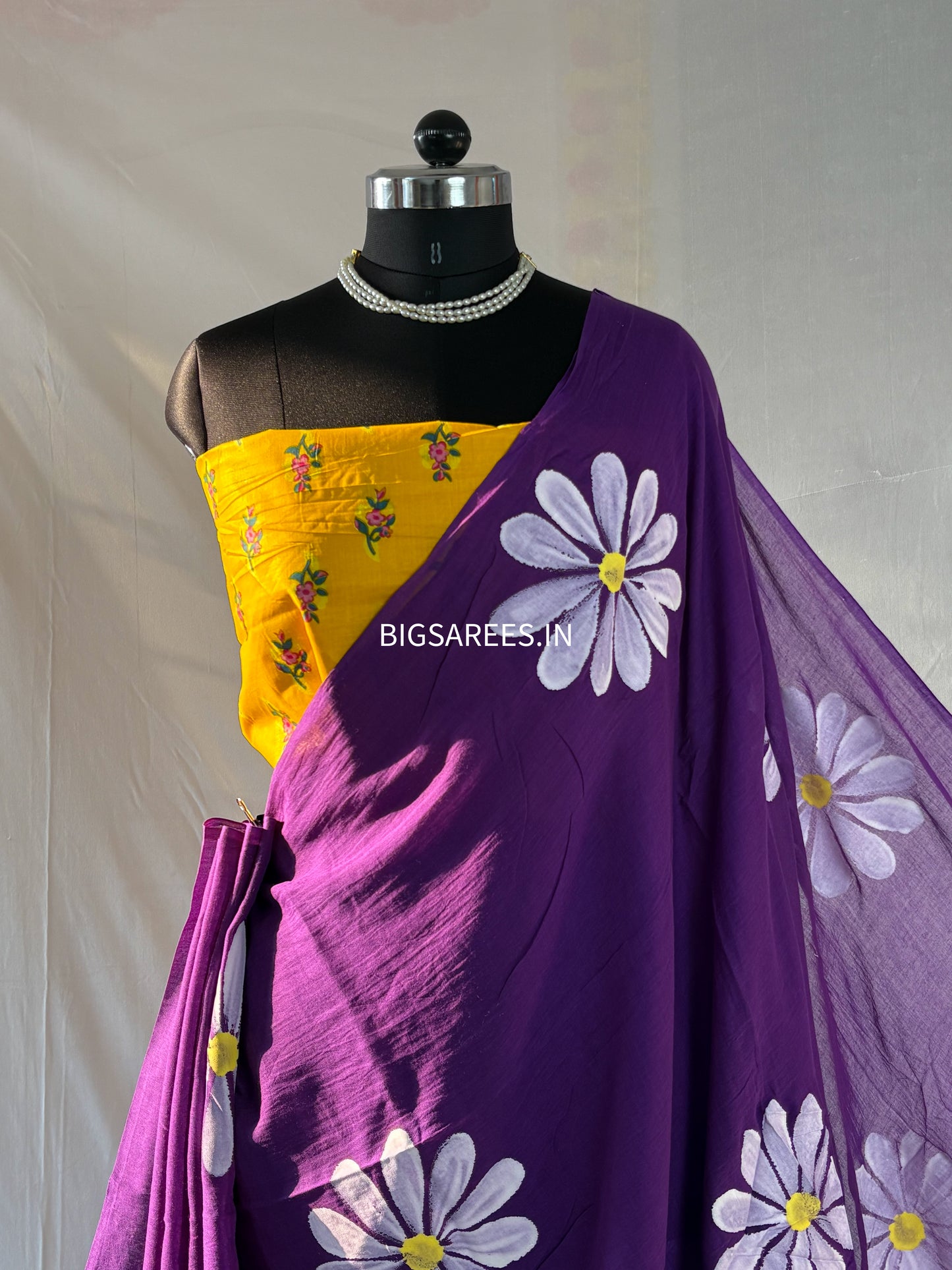 Hand Painted Mul Cotton Saree with Blouse | Purple