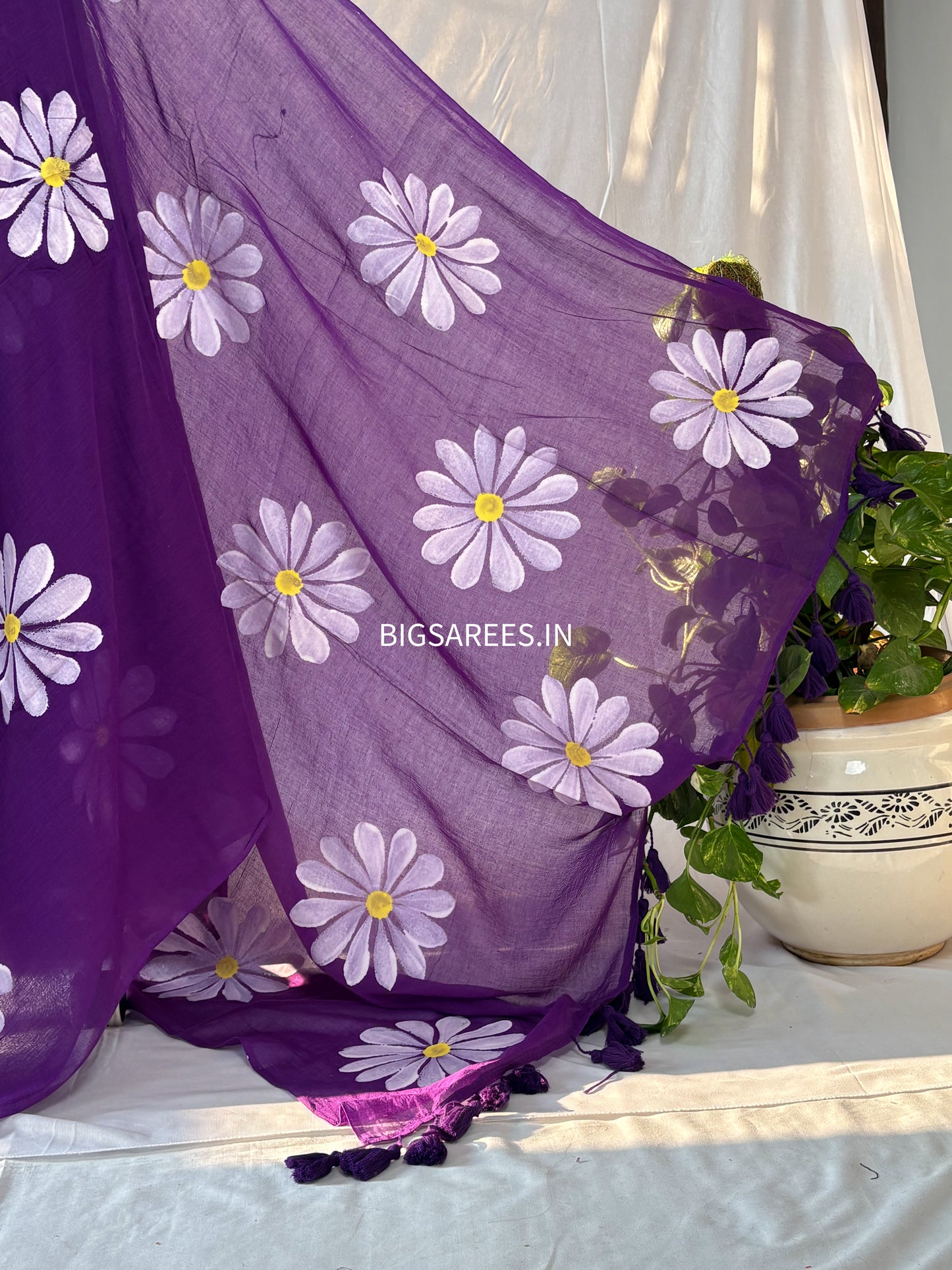 Hand Painted Mul Cotton Saree with Blouse | Purple