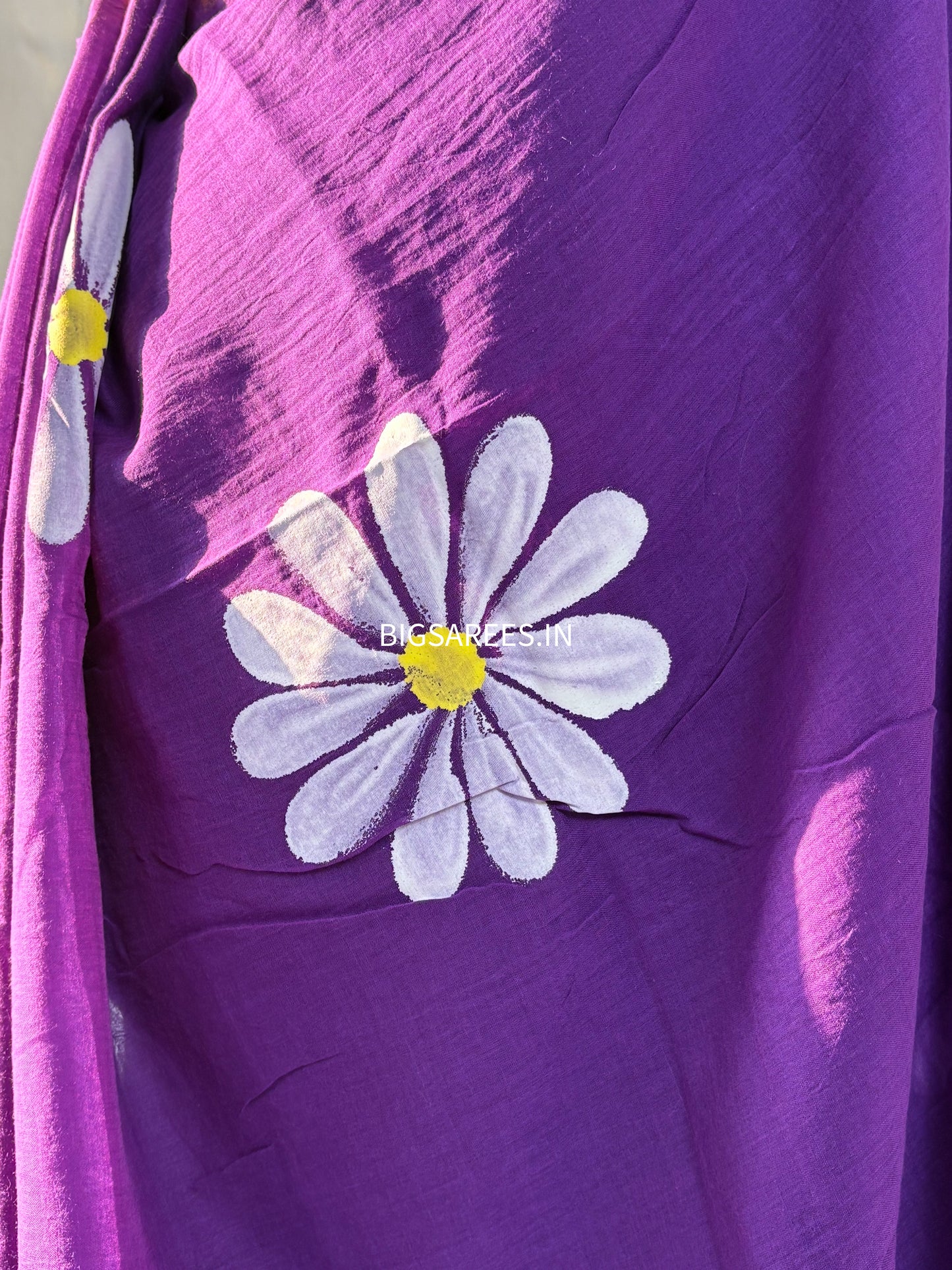 Hand Painted Mul Cotton Saree with Blouse | Purple