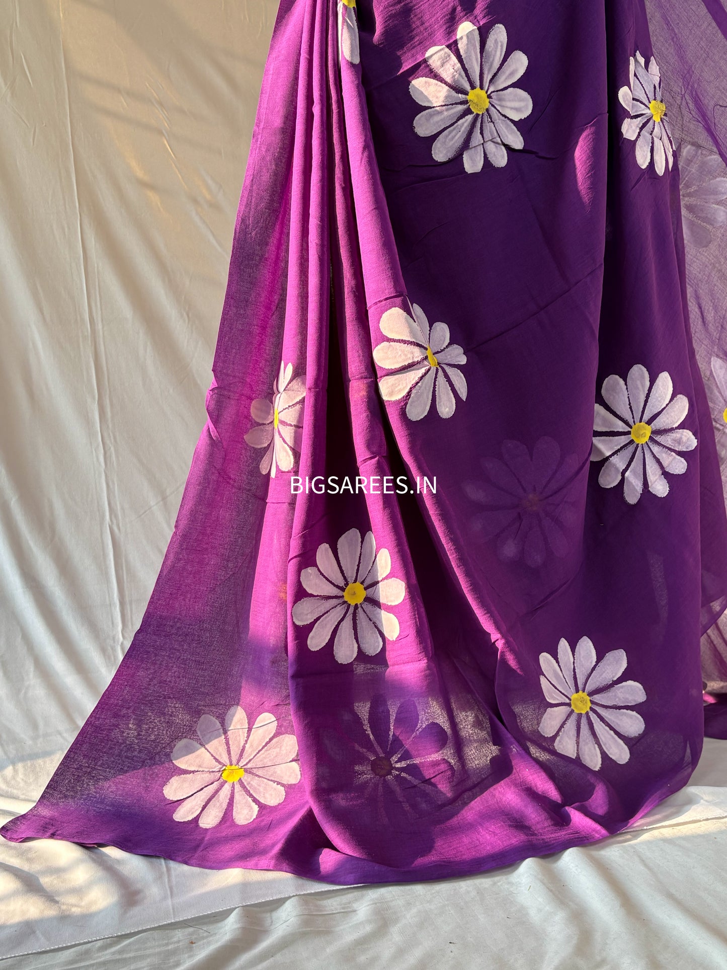 Hand Painted Mul Cotton Saree with Blouse | Purple