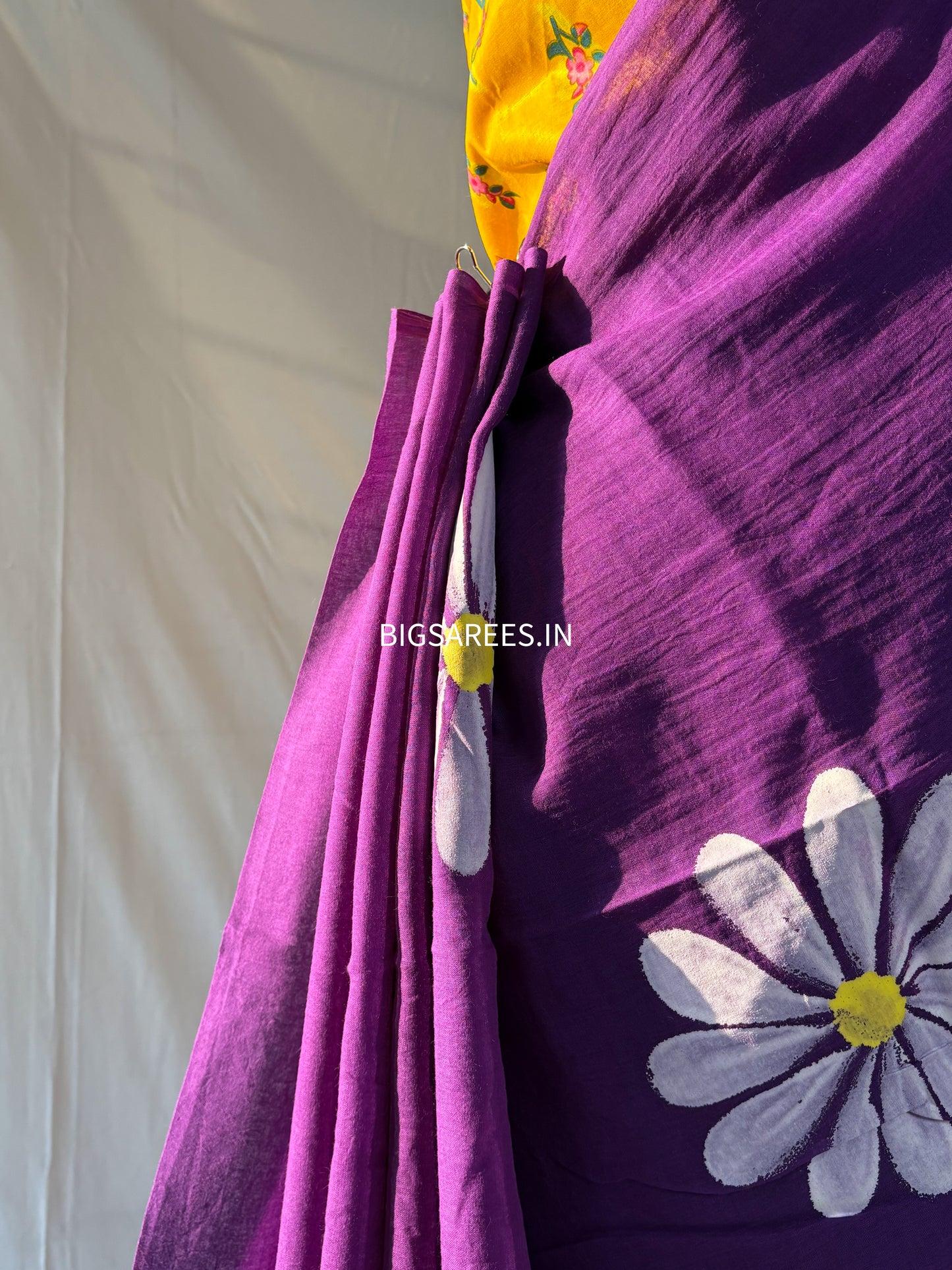 Hand Painted Mul Cotton Saree with Blouse | Purple