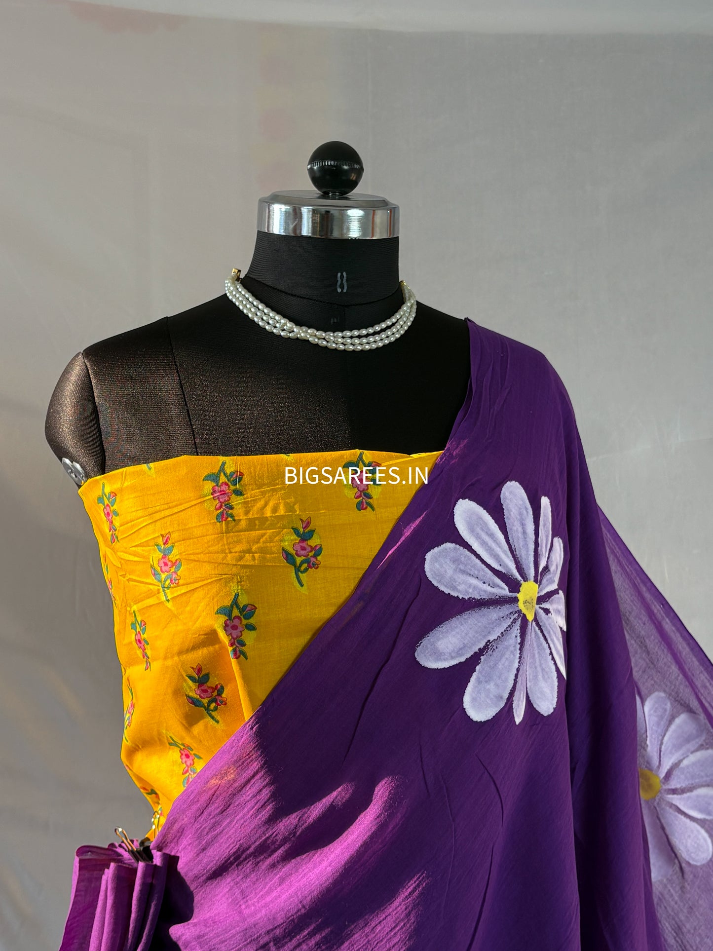 Hand Painted Mul Cotton Saree with Blouse | Purple