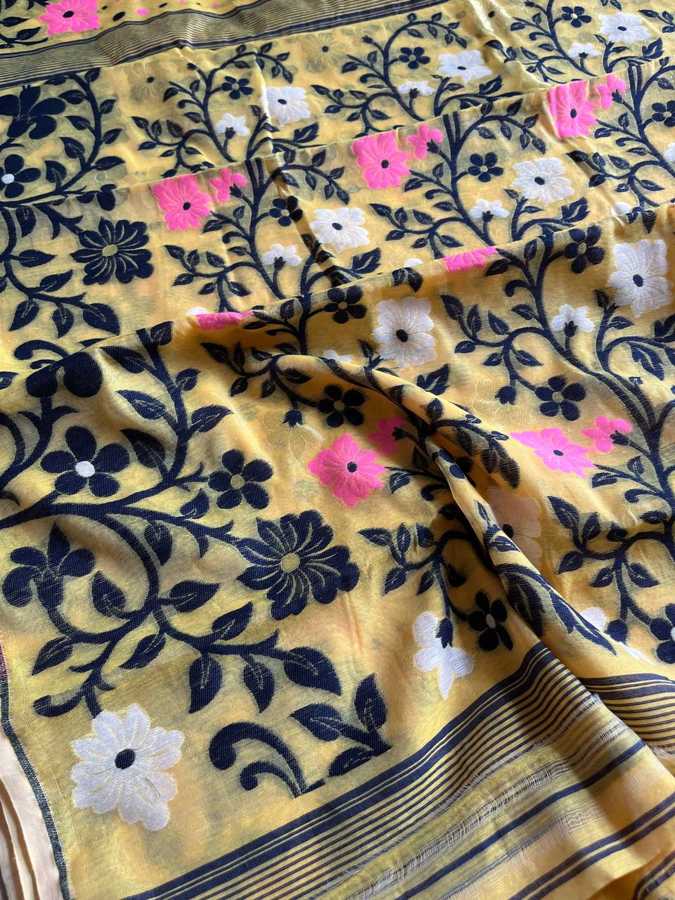 Soft Dhakai/Jamdani Handloom Saree – Yellow