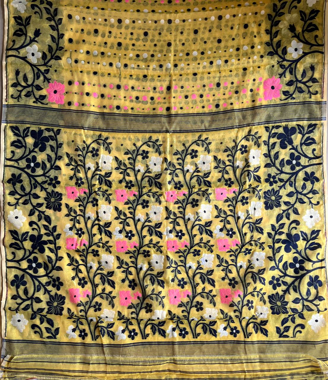 Soft Dhakai/Jamdani Handloom Saree – Yellow