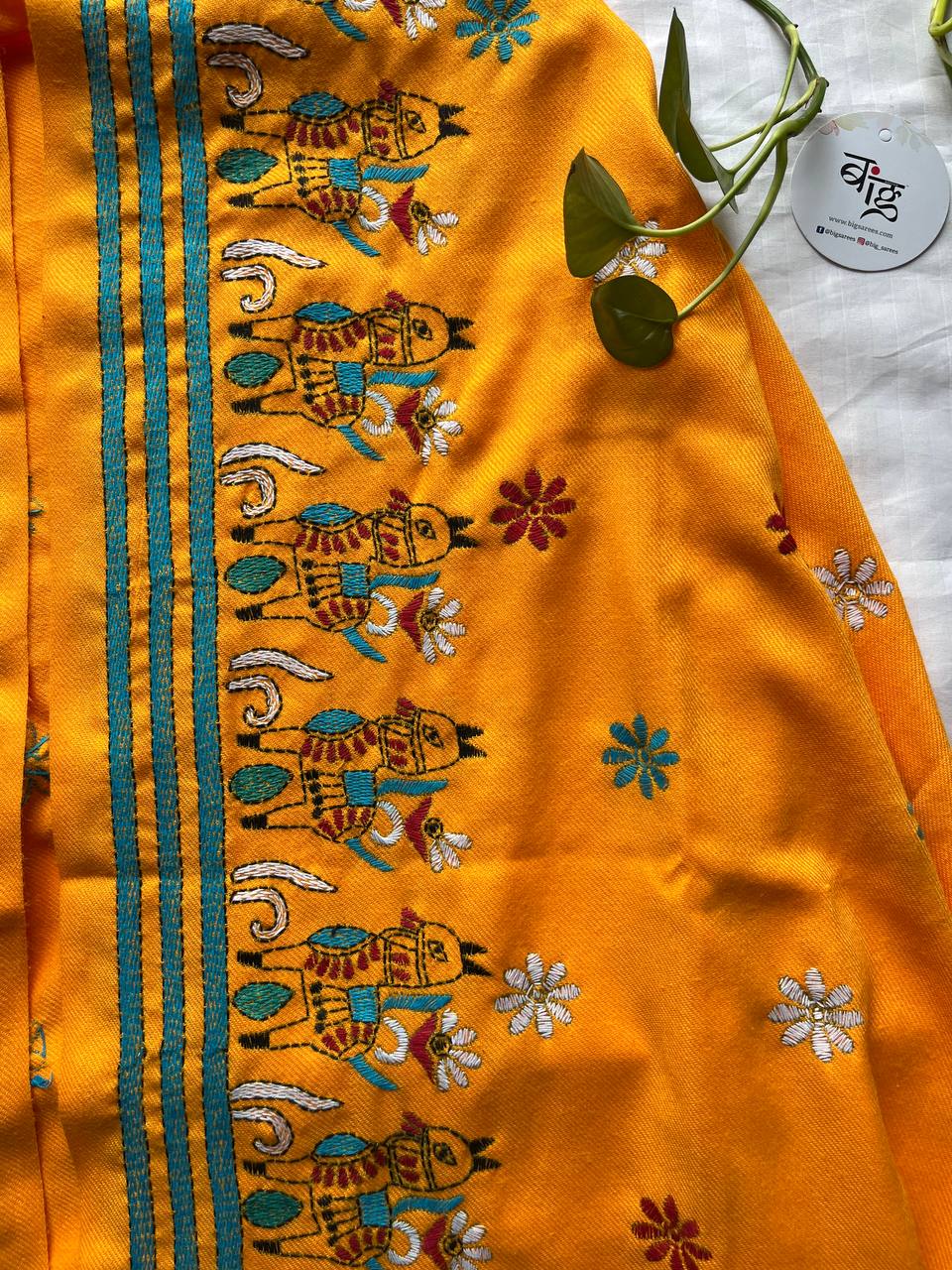 Kantha Hand Embroidered Warm Shawl (Yellow)