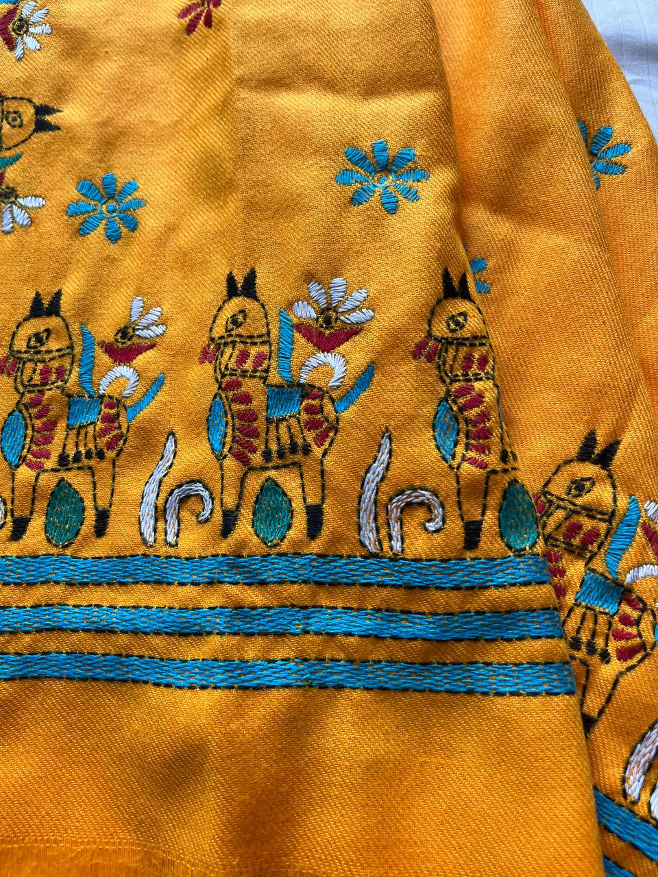 Kantha Hand Embroidered Warm Shawl (Yellow)