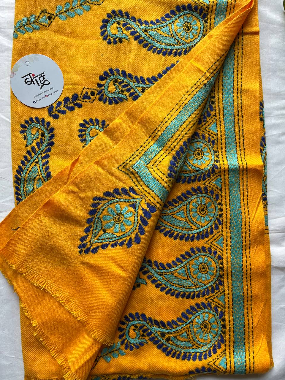 Kantha Hand Embroidered Warm Shawl (Yellow)