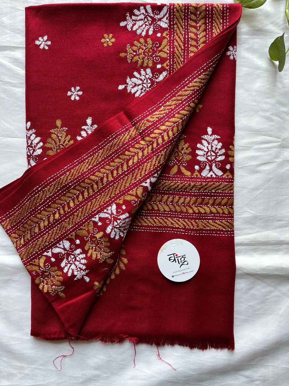 Kantha Hand Embroidered Warm Shawl (Maroon)