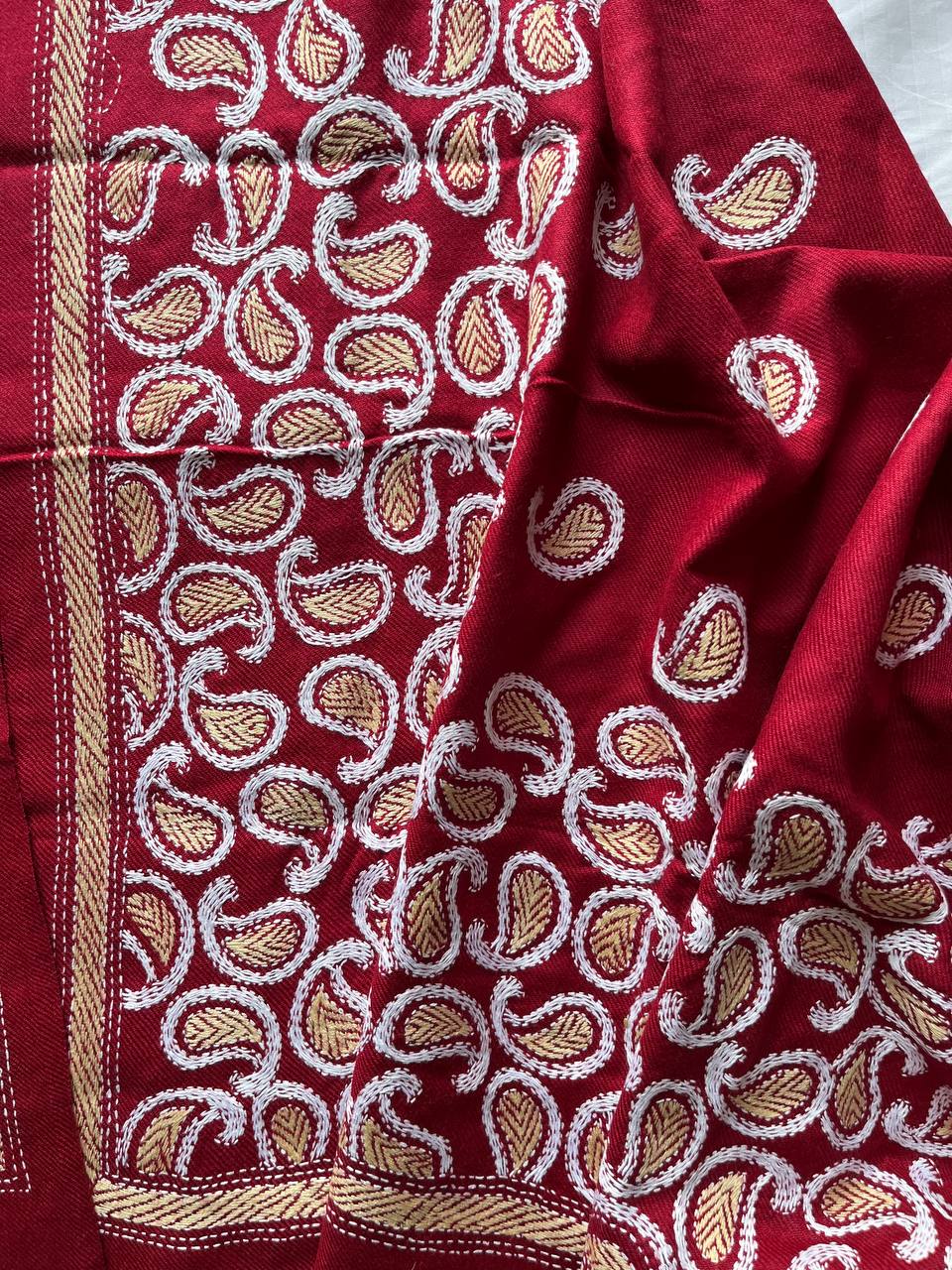 Kantha Hand Embroidered Warm Shawl (Maroon)