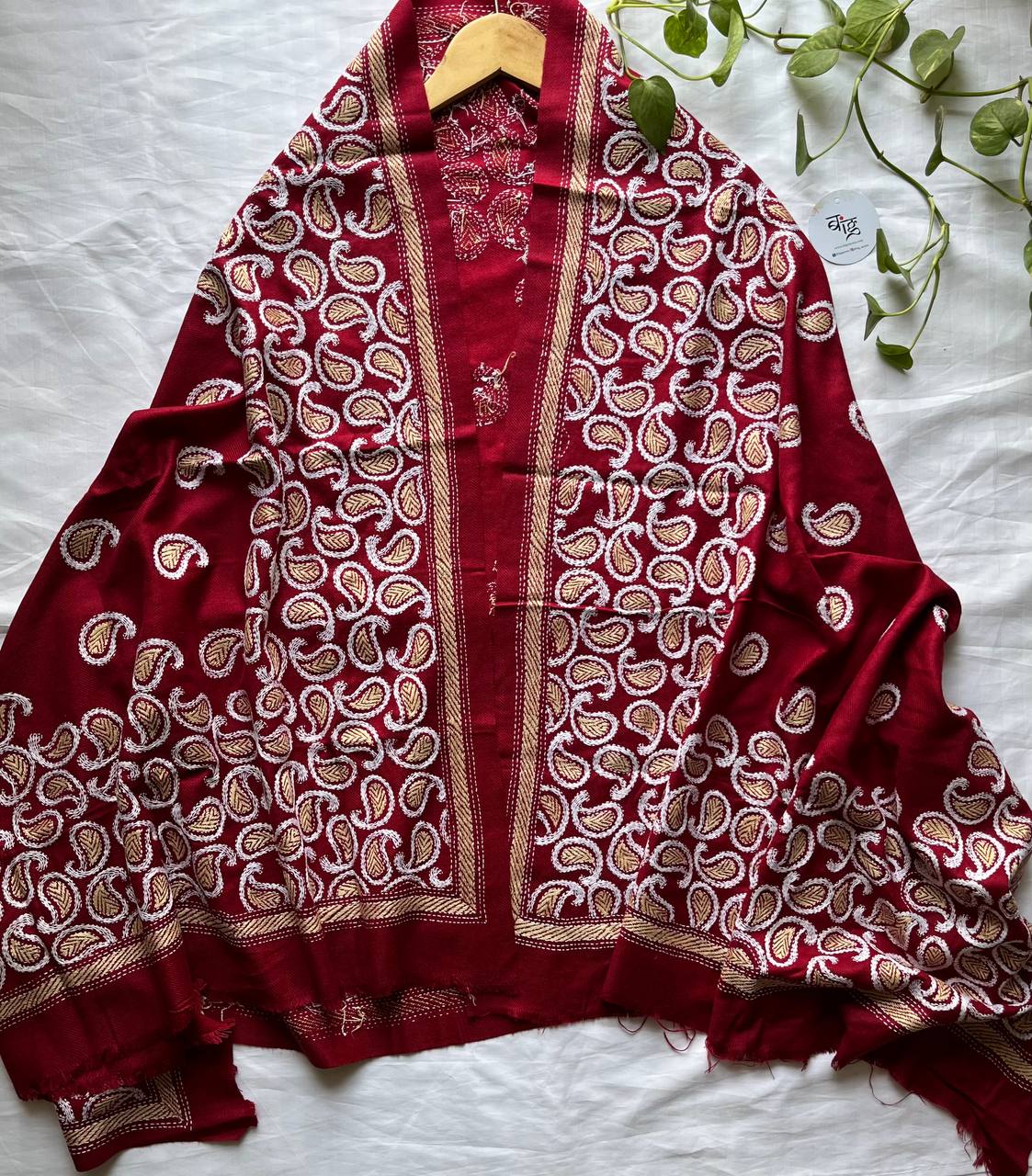 Kantha Hand Embroidered Warm Shawl (Maroon)