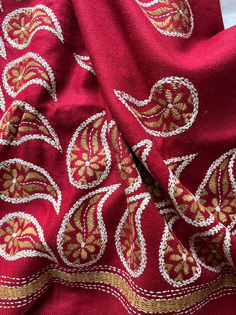 Kantha Hand Embroidered Warm Shawl (Maroon)