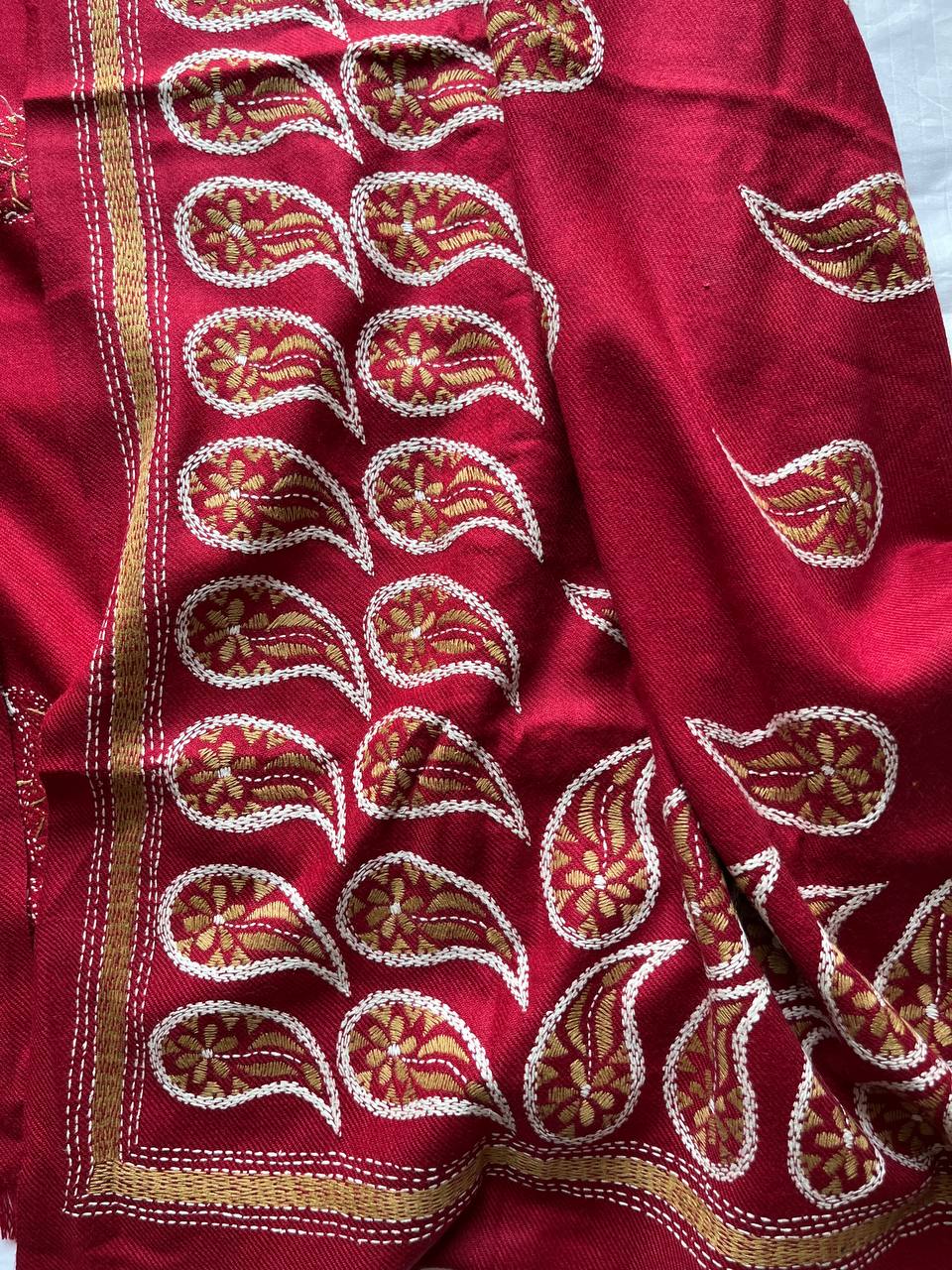 Kantha Hand Embroidered Warm Shawl (Maroon)