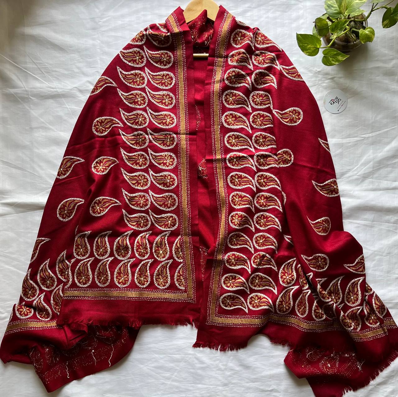 Kantha Hand Embroidered Warm Shawl (Maroon)