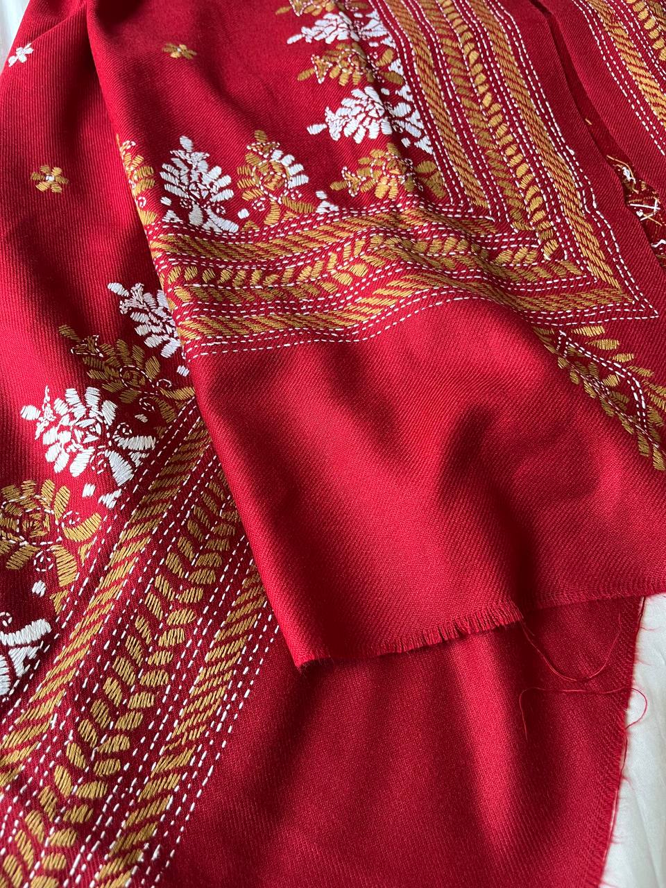 Kantha Hand Embroidered Warm Shawl (Maroon)