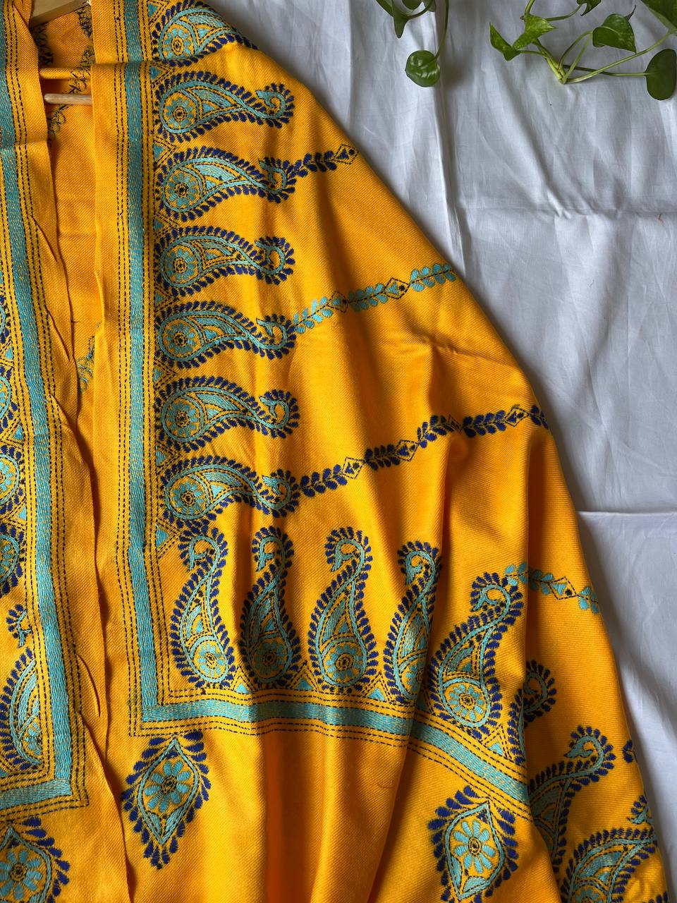 Kantha Hand Embroidered Warm Shawl (Yellow)