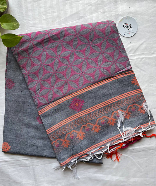 Handspun Mercerized Cotton Saree (Handloom Marked) – Grey