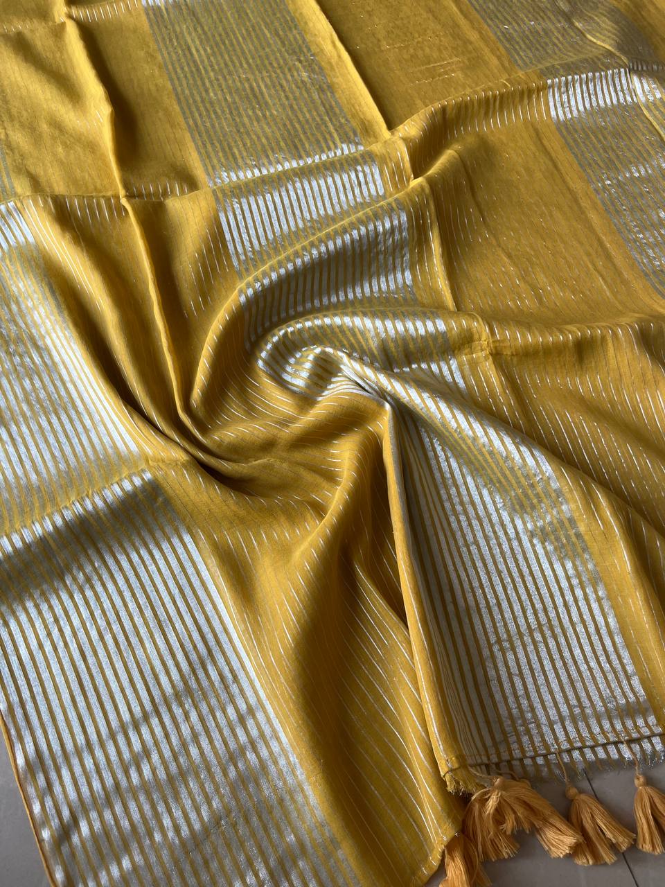 Mul Cotton Golden Tissue Lining Saree – Yellow