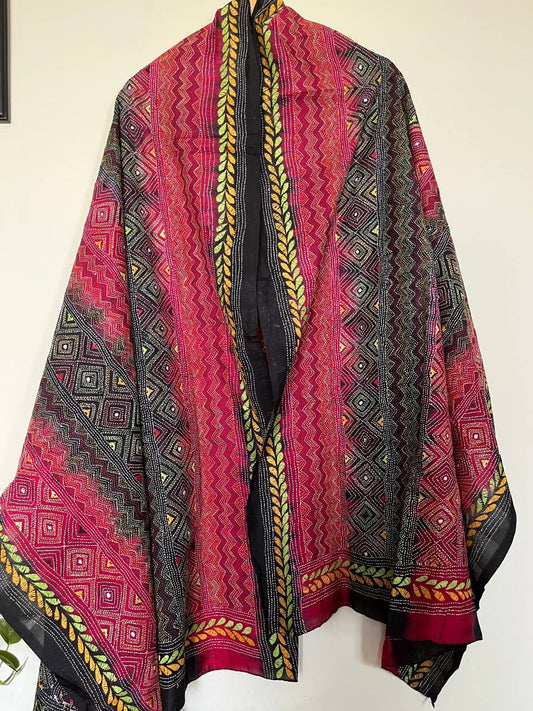 Kantha Hand Embroidary Full Work Tye Dye Semi Tusshar Silk Dupatta