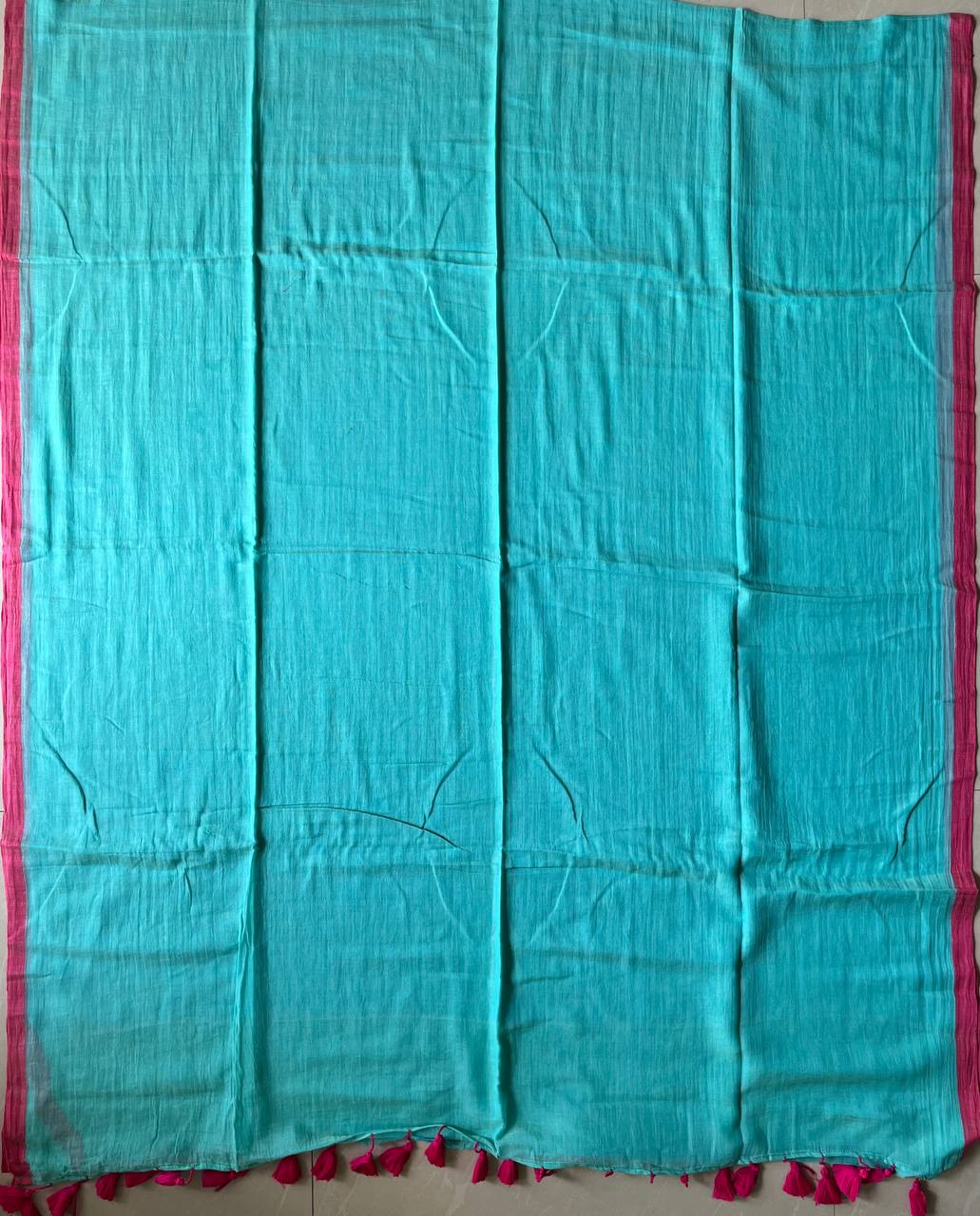 Plain Mul Cotton Saree- Sea Blue