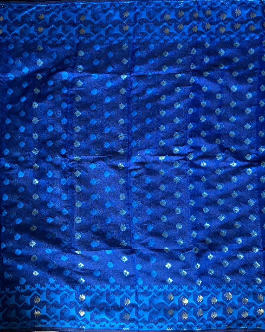 Soft Dhakai/Jamdani Saree – Dark Blue