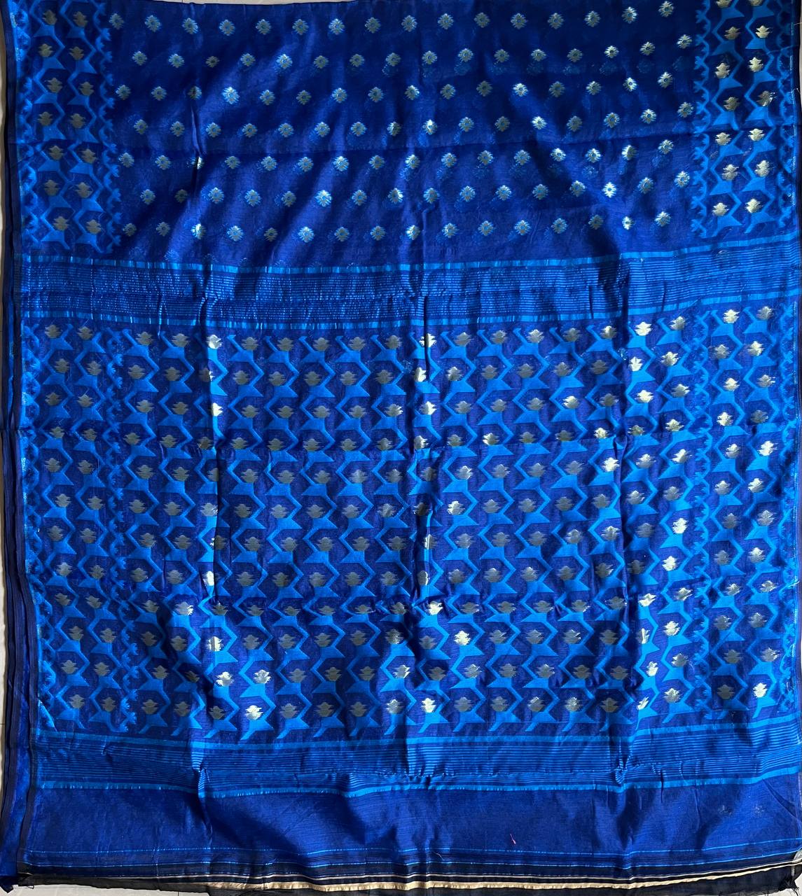 Soft Dhakai/Jamdani Saree – Dark Blue