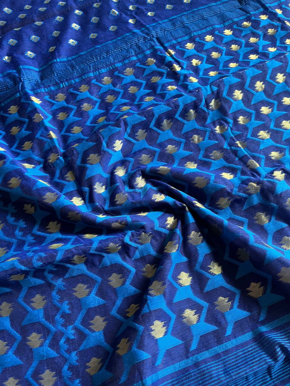 Soft Dhakai/Jamdani Saree – Dark Blue