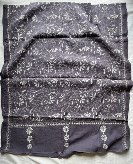 Kantha Hand Embroidary Full Work Pure Cotton Dupatta- Grey