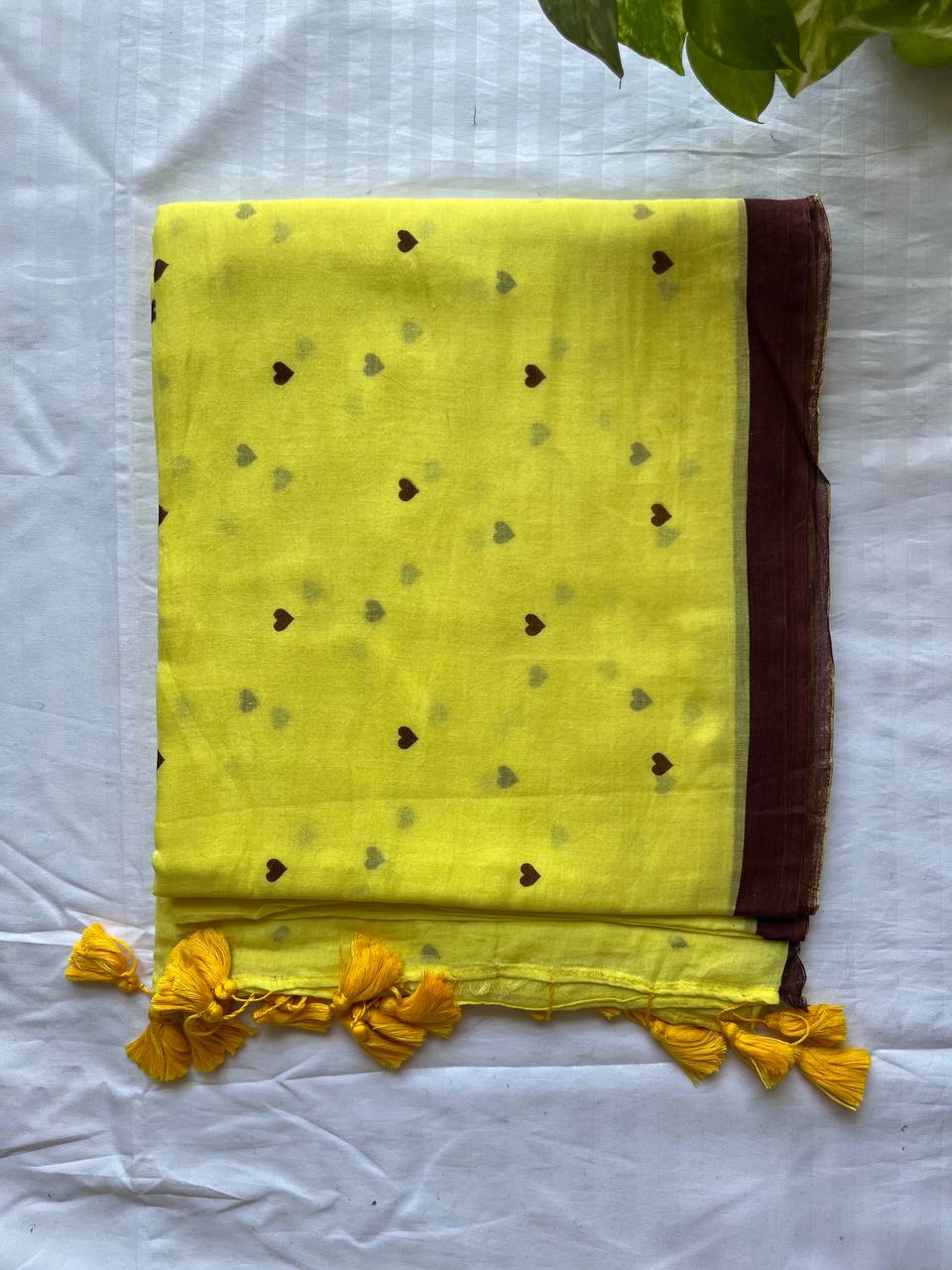 Printed Mul Cotton Saree- Yellow