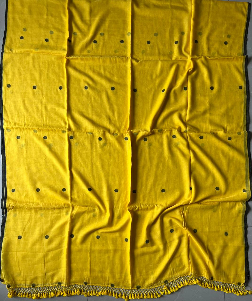 120 Count Mul Cotton Jamdani Butta Saree- Yellow