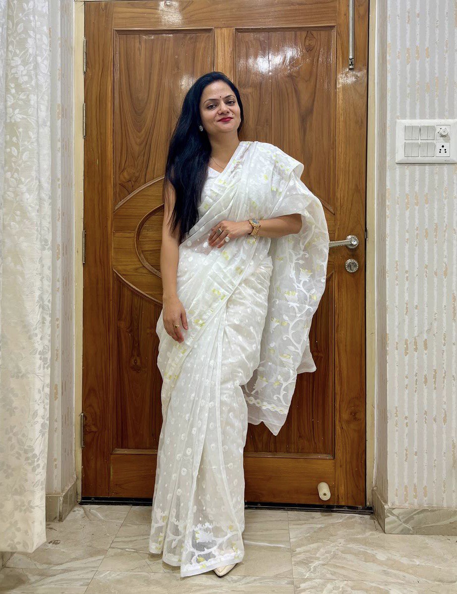 White Soft Dhakai/Jamdani Saree