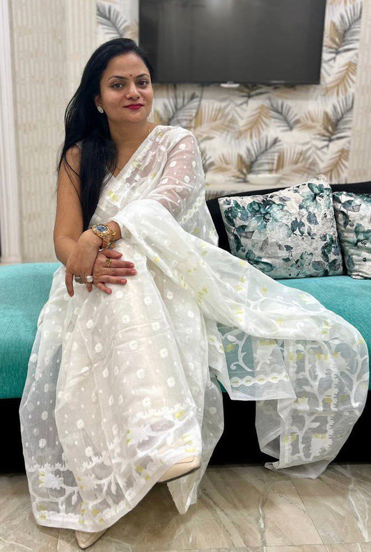 White Soft Dhakai/Jamdani Saree