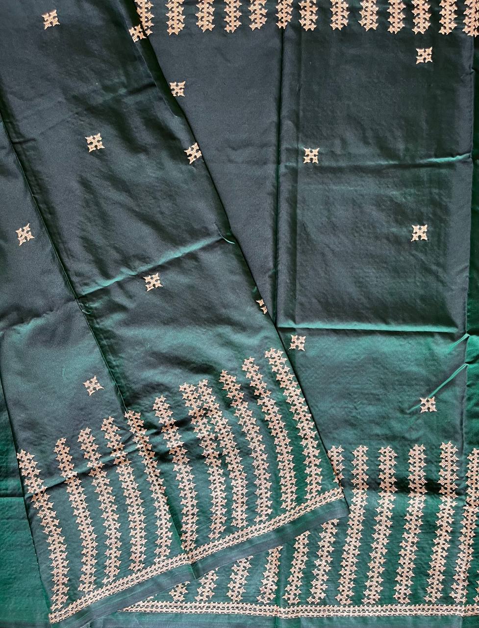 Bottle Green Kutch Hand Embroidered Art Silk Saree