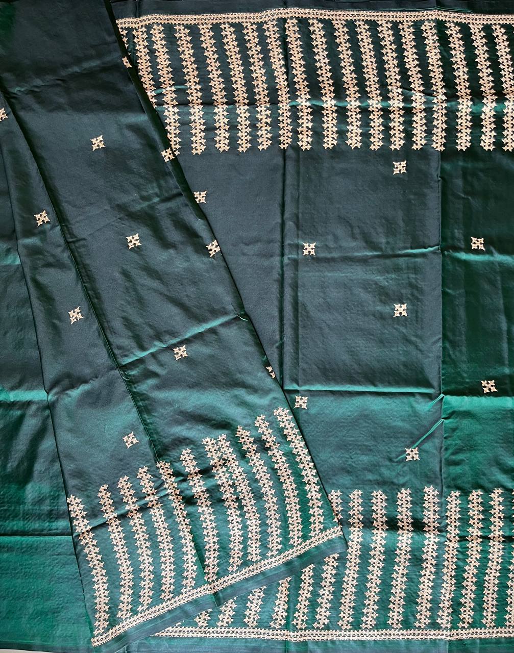 Bottle Green Kutch Hand Embroidered Art Silk Saree