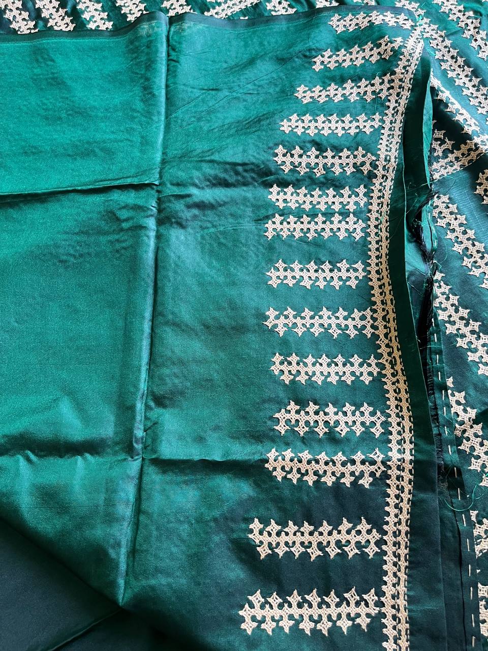 Bottle Green Kutch Hand Embroidered Art Silk Saree