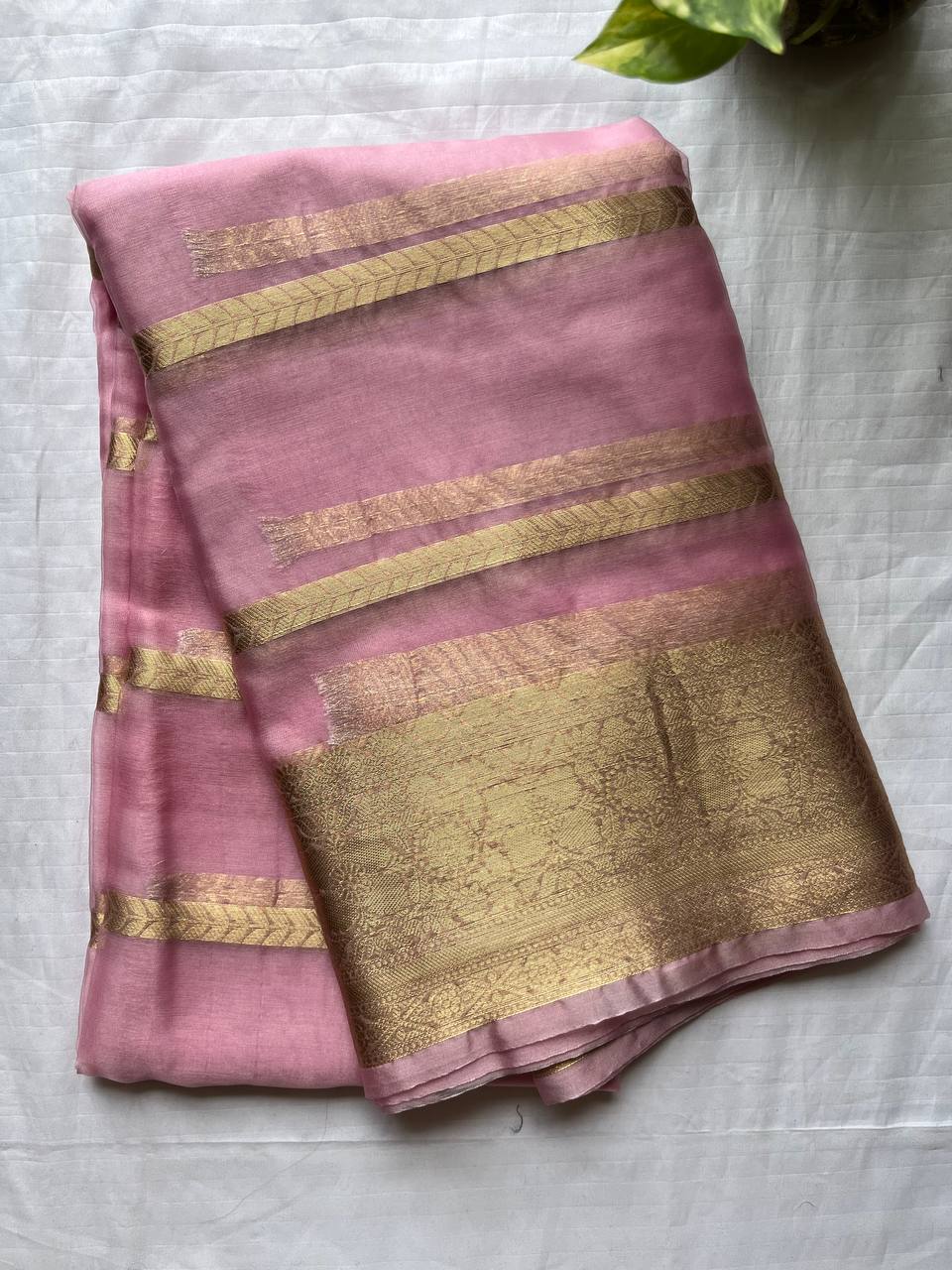 Pink Banarasi Semi Georgette Silk Sarees with Unstitched Running Blouse