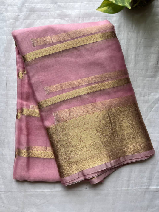 Pink Banarasi Semi Georgette Silk Sarees with Unstitched Running Blouse