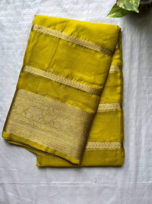 Yellow Banarasi Semi Georgette Silk Sarees with Unstitched Running Blouse