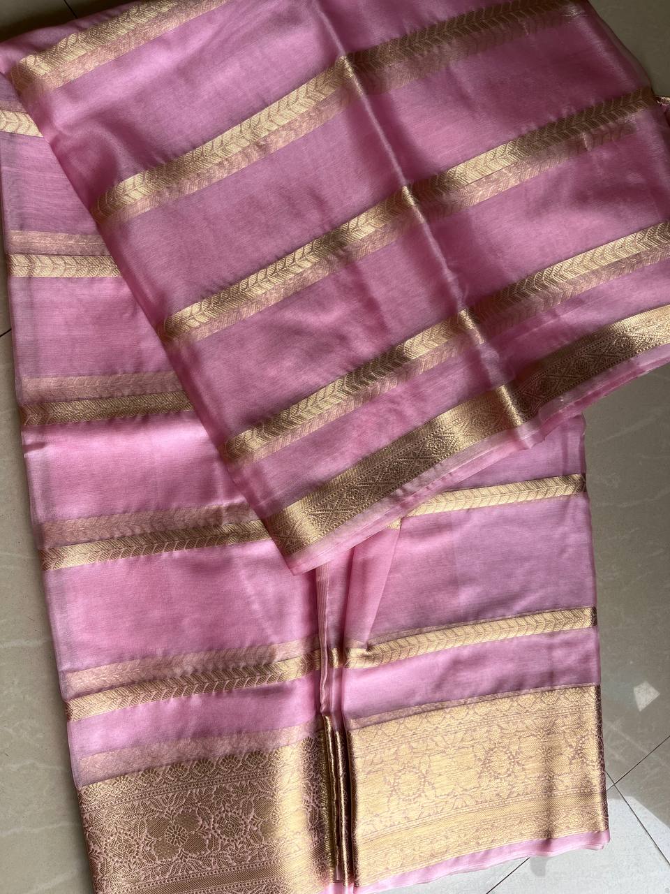 Pink Banarasi Semi Georgette Silk Sarees with Unstitched Running Blouse