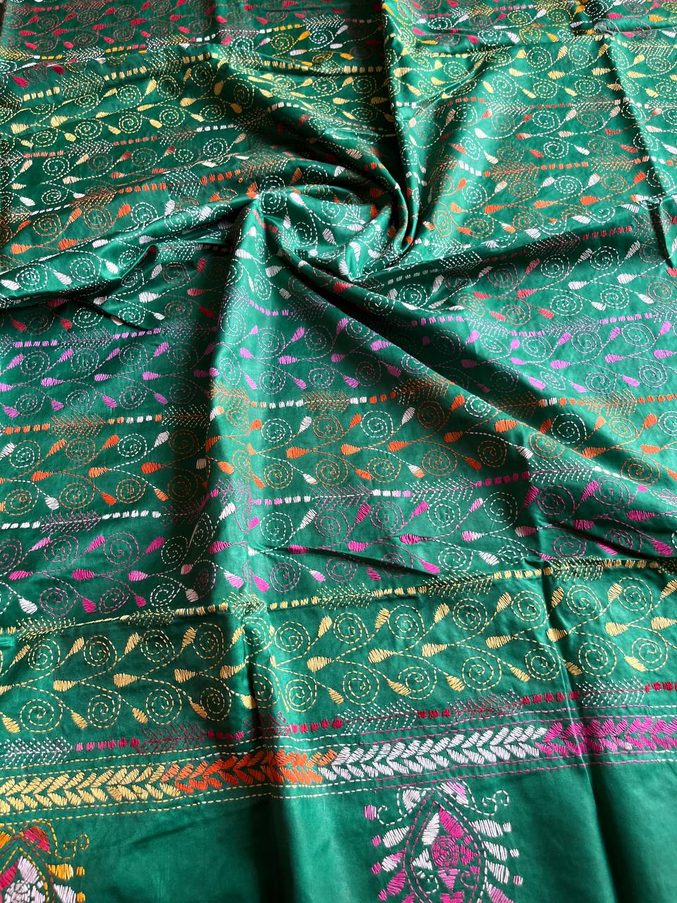 Kantha Hand Embroidary Full Work Art Silk Dupatta 44″