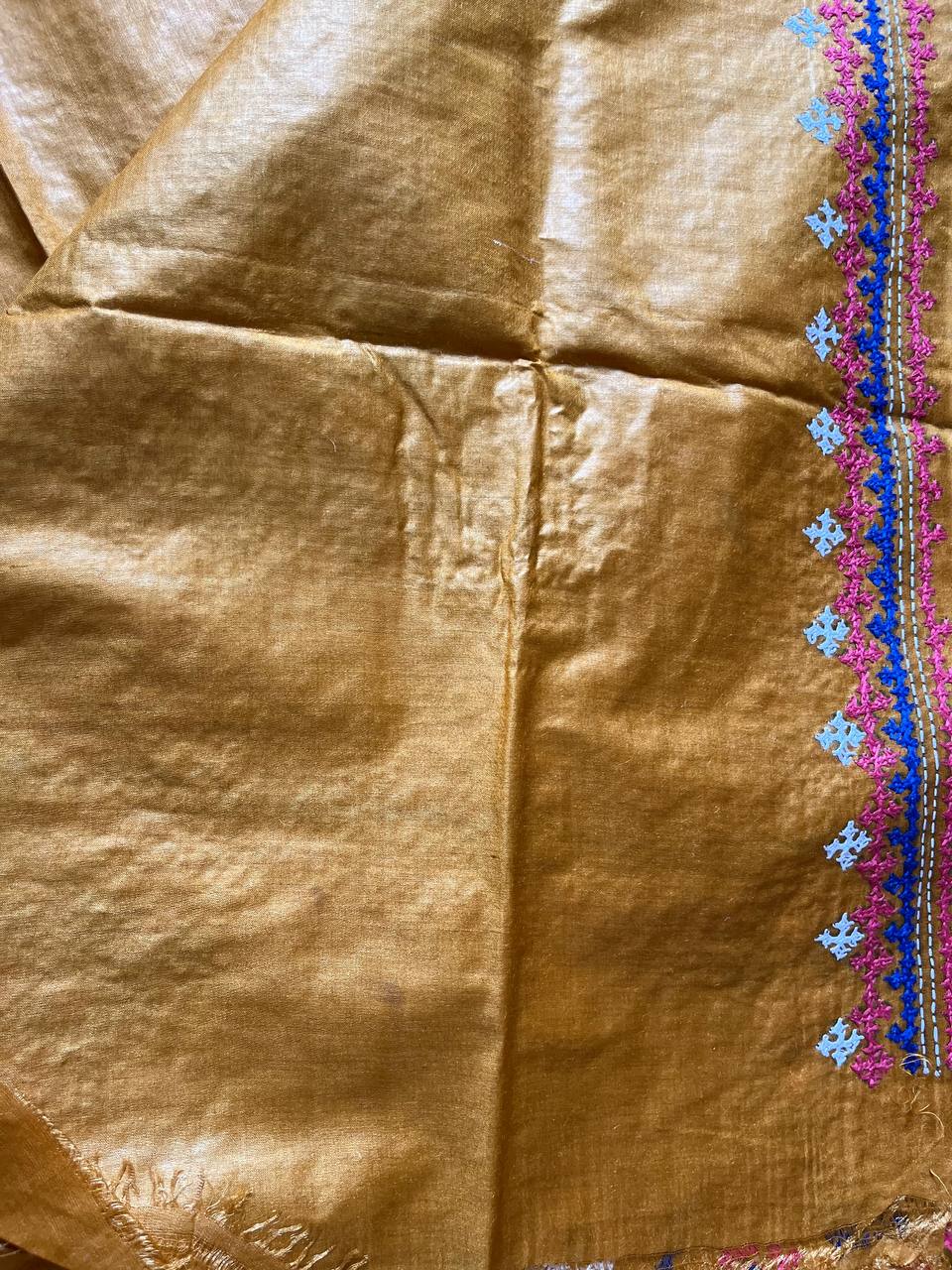 Mustard Kutch/Lambani Hand Embroidered Pure Tusshar Silk Saree (Silk Marked)