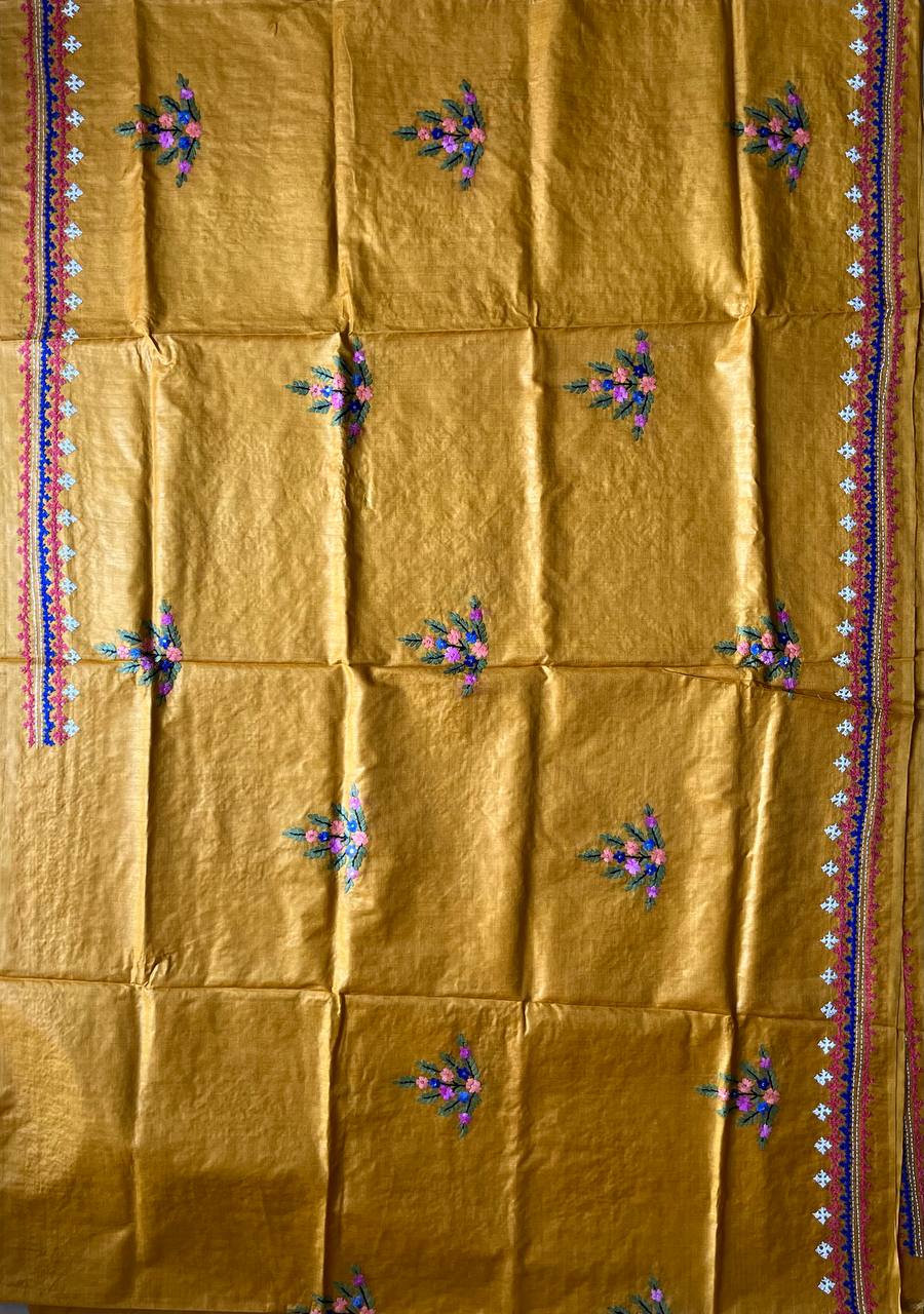 Mustard Kutch/Lambani Hand Embroidered Pure Tusshar Silk Saree (Silk Marked)