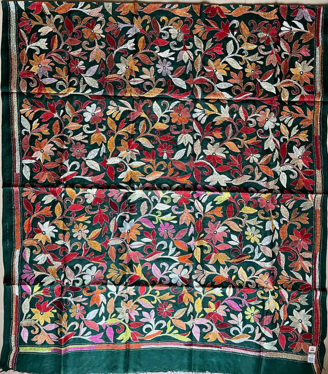 Kantha Hand Embroidary Full Work Pure Banglore Silk Dupatta. (With Silk Mark)